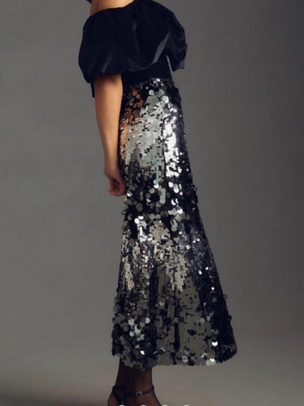 Anthropologie Black and Silver Sequin Pencil Skirt - Picture 2 of 9